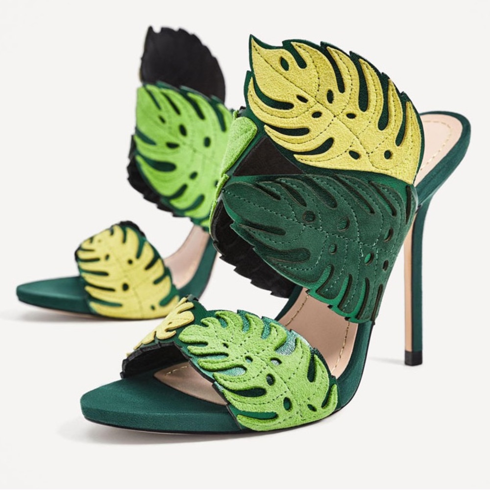 ZARA WRAP-AROUND LEATHER LEAF SANDALS